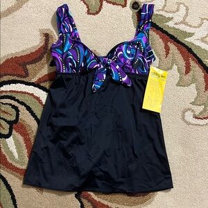 Black and Purple One Piece Swimsuit with Bow